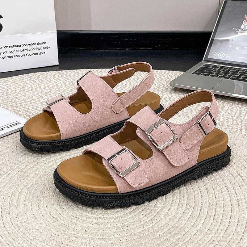 Spring Summer Girls Soft Wooden Slippers One-piece Strap Flip Flops Trendy Beach Korean Style Double Ring Sandals