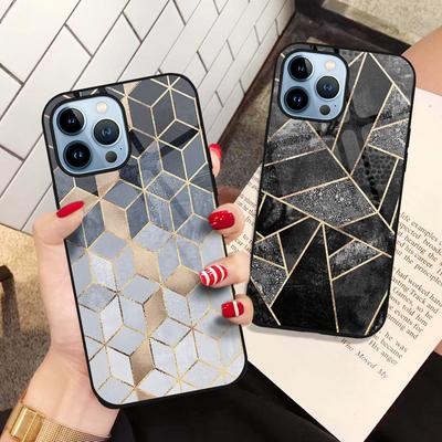 Geometry Marble Phone Case For Iphone 14 13 11 12 Pro Max Mini Xs Xr X Tempered Glass Cover For Iphone 7 8 6s Plus Se 2022