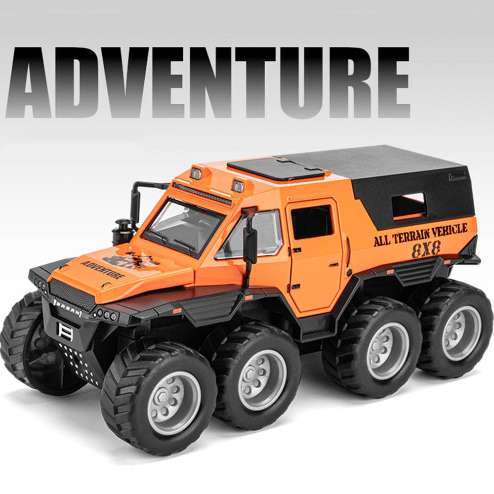 

1:32 Shaman 8X8 Miniature Toy Car Models Metal Diecast Off-road Cars Doors Opened Sound Light Pull Back Vehicle Gifts for Boys оранжевый