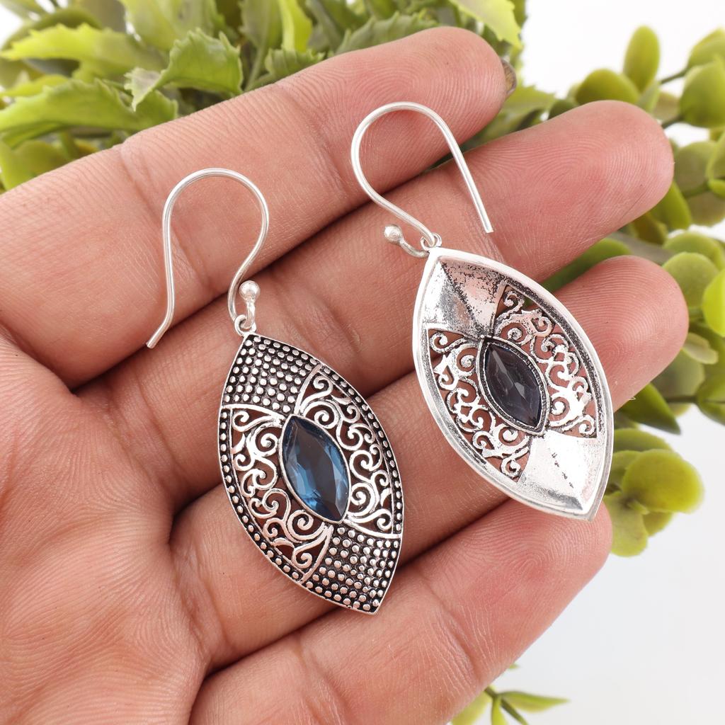 London Blue Topaz  925 Solid Sterling Silver Earrings, Handmade Gemstone Earrings Jewelry, Gifts For Wife Brand New Earrings