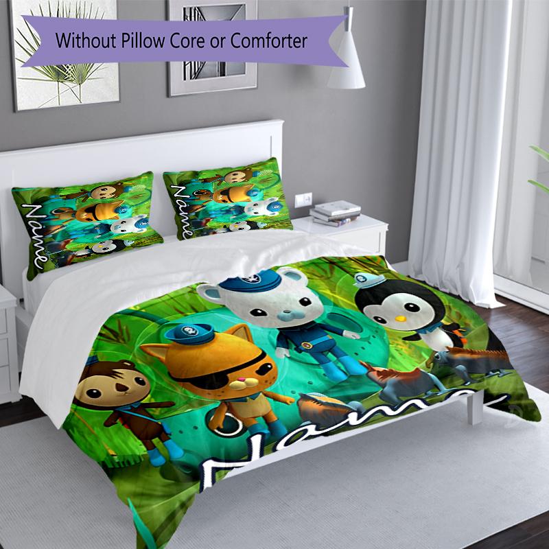 3pcs Custom Name Octonauts Bedding Set,Includes 1 Duvet Cover and 2 Pillowcases,All-season Bedroom Decor