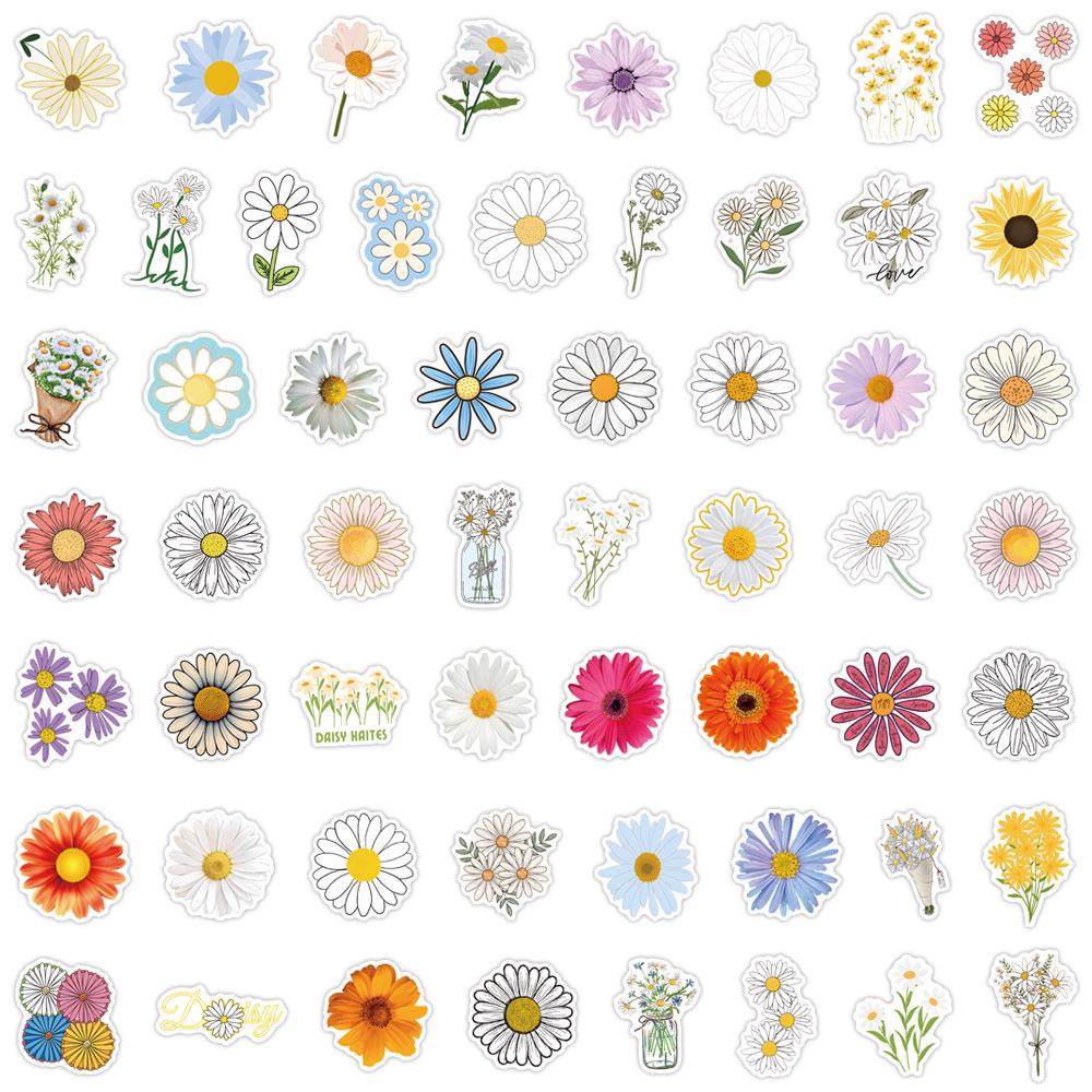 55 Daisy Cartoon Flower Stickers for Decor, Stationery, Planners, Water Bottles, and Computers - Waterproof.