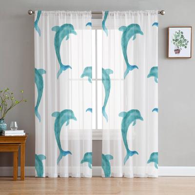 Animal Dolphin Watercolor Painting Tulle Curtains For Living Room Kitchen Sheer Voile Curtain Bedroom Window Panels