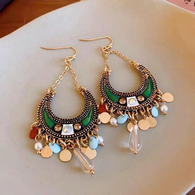 Exotic Style ~ Retro Bohemian Tibetan Earrings for Women's Light Luxury High-end Earrings Unique and Exaggerated Ear Hooks