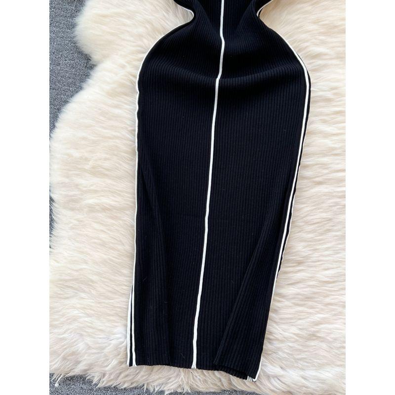 Temperament Goddess Style Fancy Knitting Dress Female Stylish Niche Style Silm Slim Looking Temperament Contrast Color Bodycon Dress