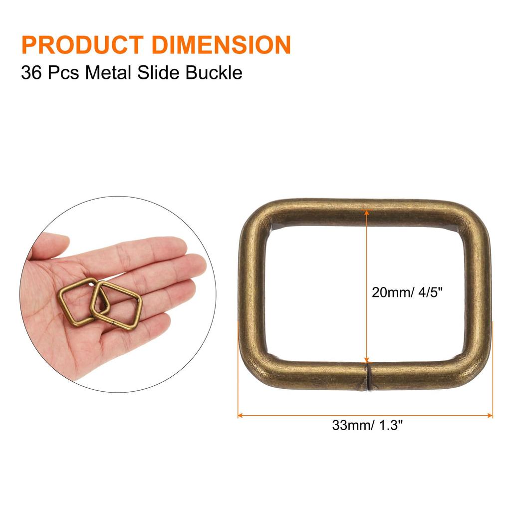 36pcs Metal Rectangle Ring Buckles x Square Strap Webbing Belt Rings for Camping Dog Luggage Belt Craft DIY Accessories Bronze [uxcell] 4/5" 1"