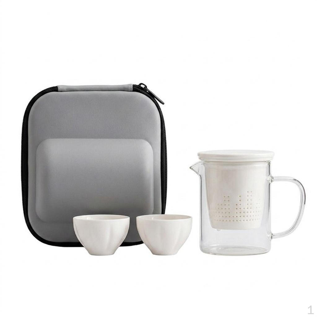 Portable Teapot Set, Heatresistant Glass 400ml with Strainer Insert, Minimalist Borosilicate