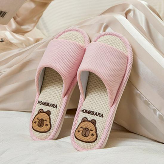 Women's Linen Slippers, Breathable Soft Sole, Silent & Non-slip, Indoor Sandals for Spring/Autumn, Unisex Home Use.