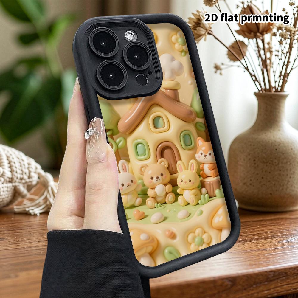 Phone case: 2D flat design, compatible with iPhone 18 17 16 15 14 13 Pro protective cases, featuring little houses and animals, perfect holiday gift f