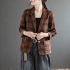 Literary Cotton and Linen Plaid Suit Jacket Women's Spring and Autumn Casual Slim Long-sleeved Short Ladies Small Suit Temperament All-match