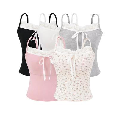 Lace Crop Top with Bowknot & Chest Pads - Slimming Summer Camisole for Petite Women