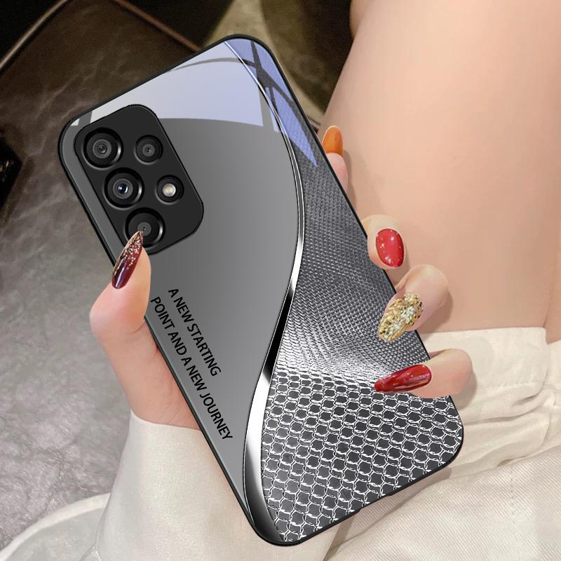 Gehärtetes Glas Handyhülle für Samsung Galaxy S10 4G S20 11E 30 S21 21Fe 22 Pro S23 Ultra 5G S8 S9 Netz Kurvenstruktur Orange