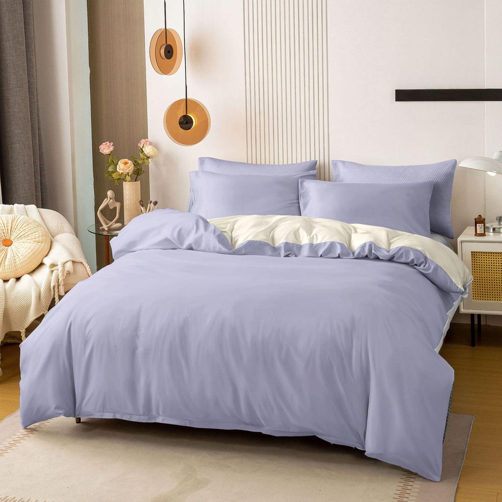 Solid Color Brushed Double Duvet Cover & Pillowcase Bedding Set - 90gsm, 3-Piece