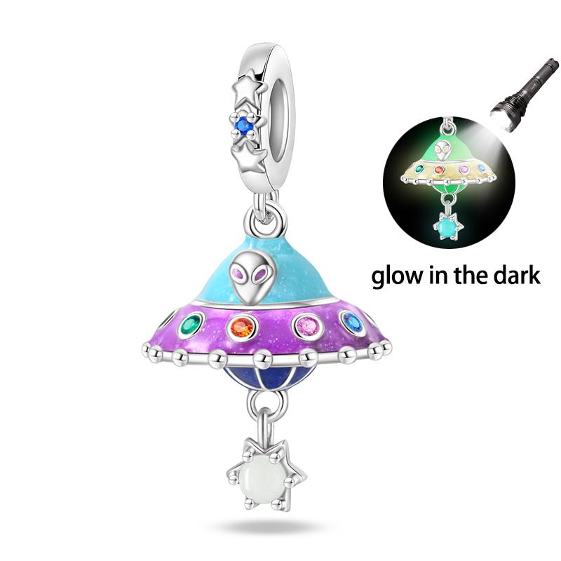 925 Silver Color Luminous Planet Spacecraft Astronaut Firefly Charms Beads Fit Qikaola 925 Bracelets DIY Christmas Jewelry Gifts