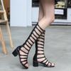 Botas largas huecas de moda para mujer, sandalias romanas informales nuevas de verano 2024, zapatos de mujer transpirables cómodos y sexys de barril alto