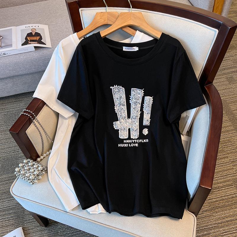 

Women s Plus Size Slimming Round Neck Mid-Length Short-Sleeve T-Shirt, 200-350 Jin (Style 6706) 2XL чёрный