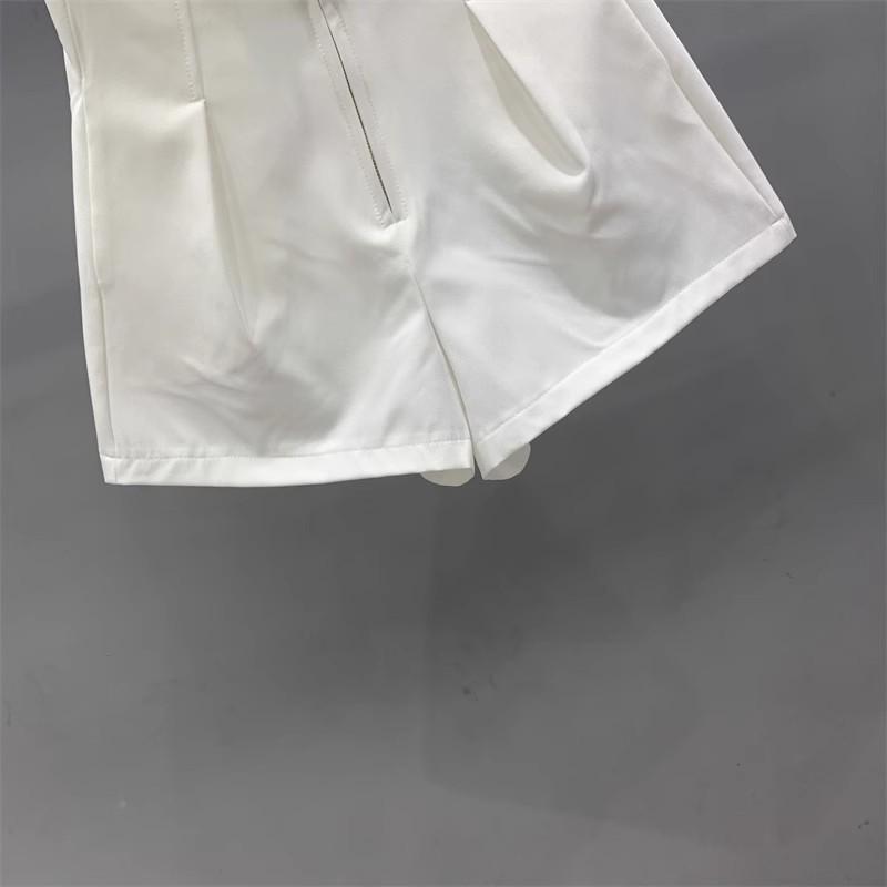 2025 Women's White High-Waist A-Line Suit Shorts - Casual, Slimming, Versatile Wide-Leg Pants for Summer