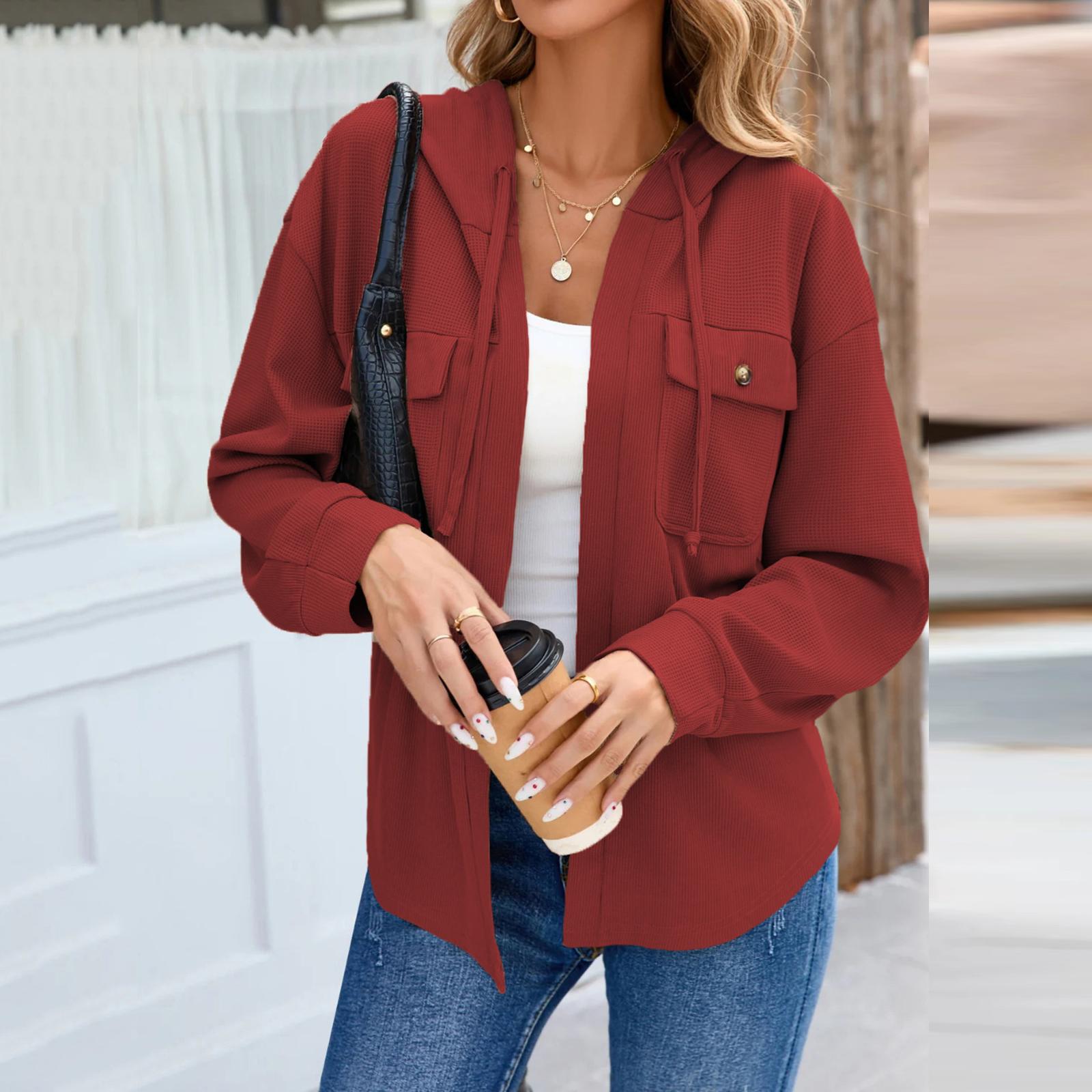 

Женский повседневный кардиган с длинными рукавами, куртка с капюшоном и карманами XL винный