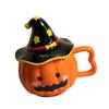 24TE Unique Halloween Themed Ceramics Mug with Pumpkin Design Matching Witch Hat Lid