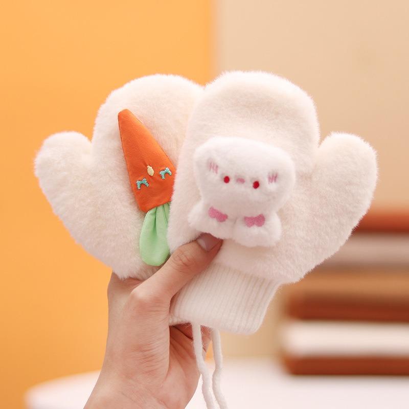 -Year-old baby bag finger warm gloves winter velvet thickened children infants neck cute girls boys