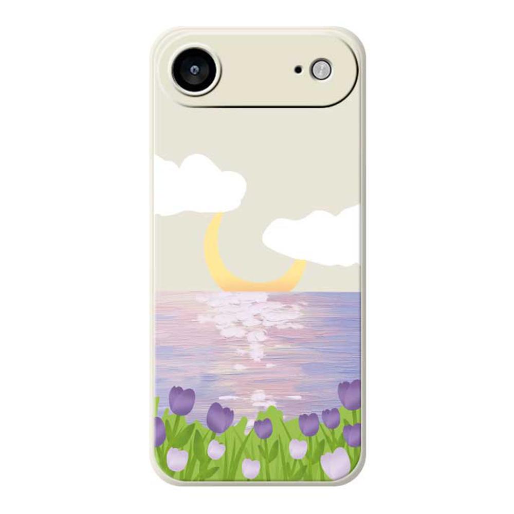 For iPhone 17 Air Case Flowers and Sea Pattern Printing Straight Edge TPU Phone Back Cover