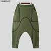 INCERUN Men Elastic Waist Splicing Casual Long Drop-crotch Pants Trousers
