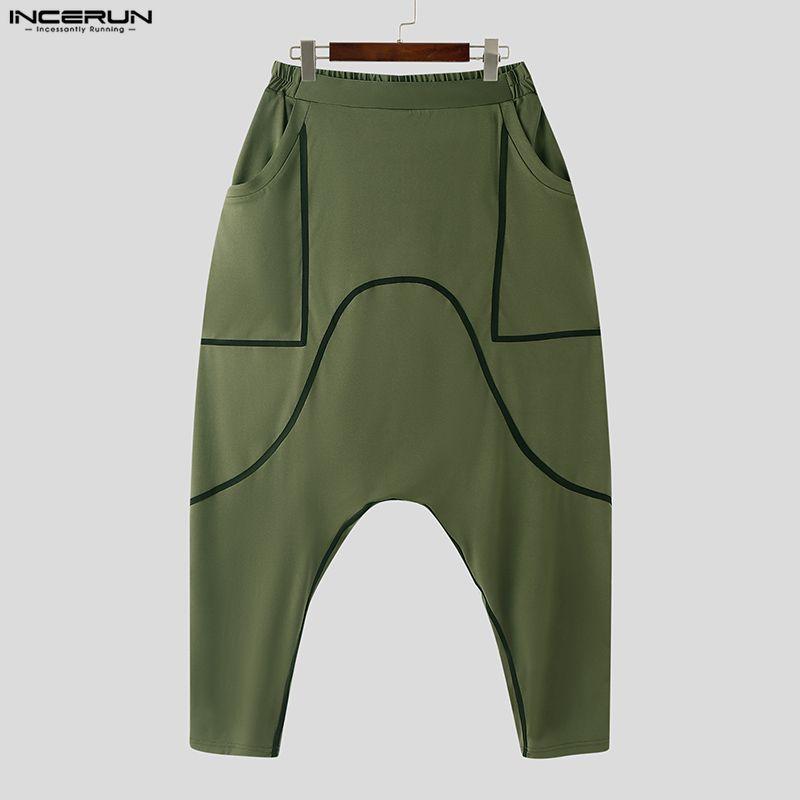 INCERUN Men Elastic Waist Splicing Casual Long Drop-crotch Pants Trousers