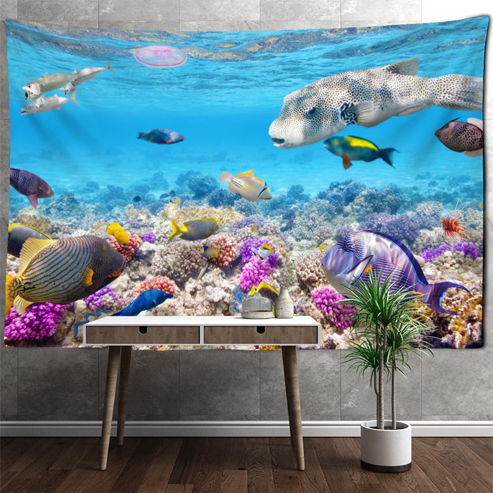 Deep Sea Fish And Coral Tapestry Wall Hanging Marine Animals Boho Bedroom Living Room Art Home Decor