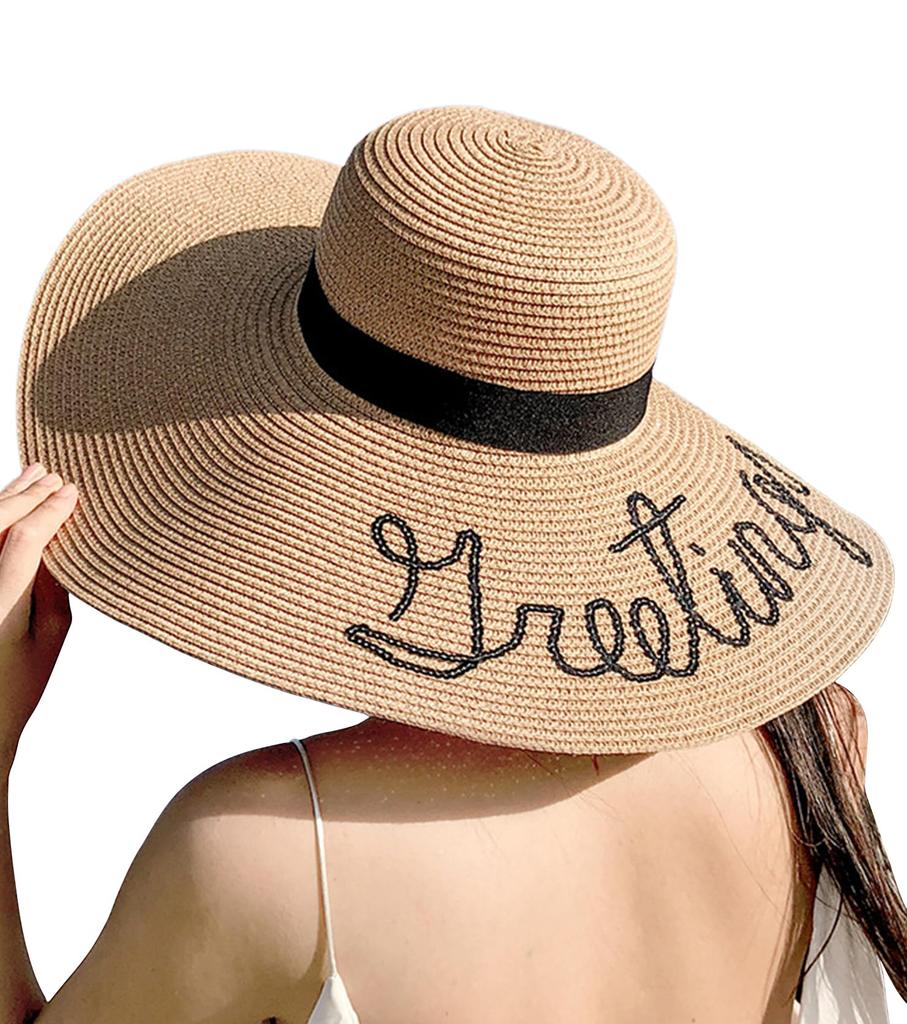 Straw Hat for Cute Straw Foldable Extra Wide Sun UV Wheat Straw Elegant Travel Number [Lhyxuuk] Women, Large, Hat, Hat, 15cm, Brim, Protection,