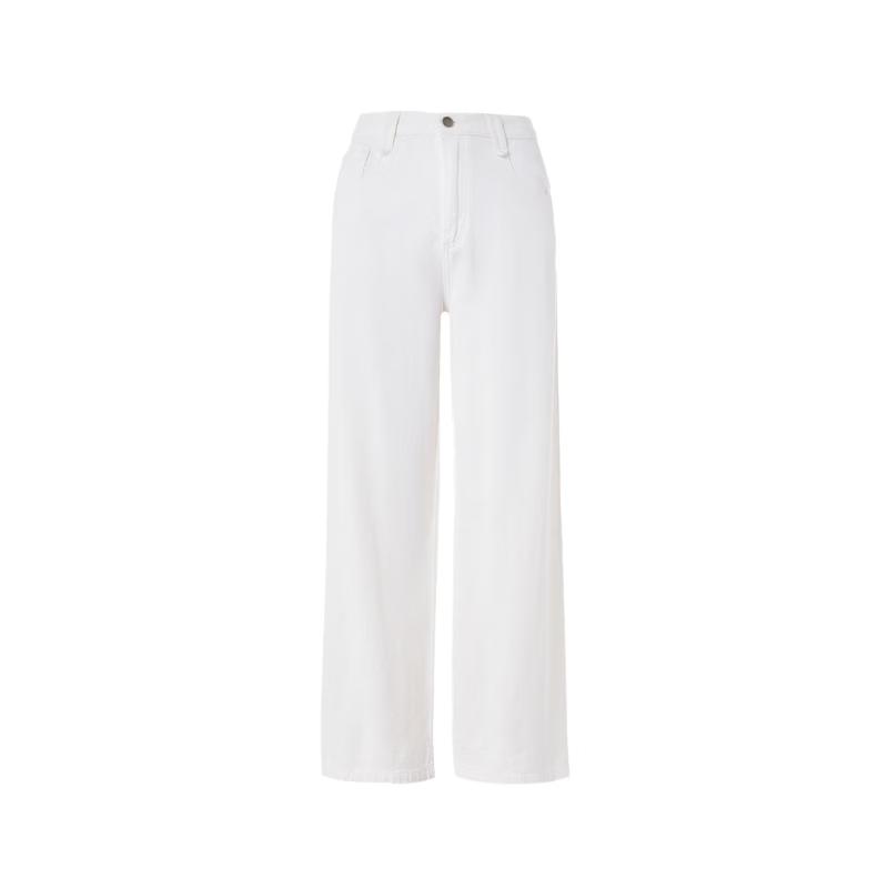 Langzi Women s White Jacquard Wide-Leg Jeans L