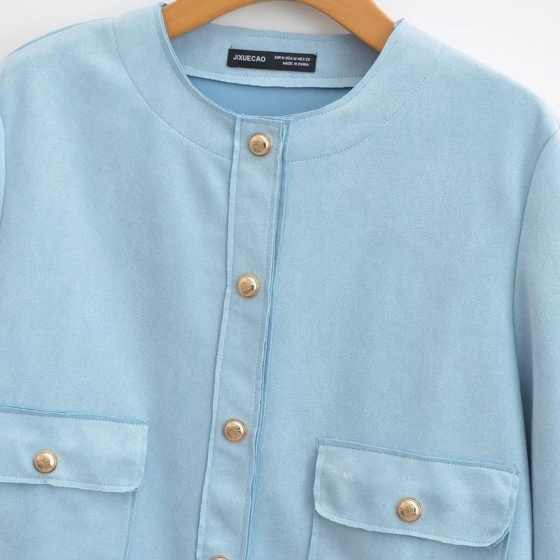 Kaslead New Arrival Women's Clothing Fashion Style Fashion Suede Texture Long Sleeves Short Jacket 4968200