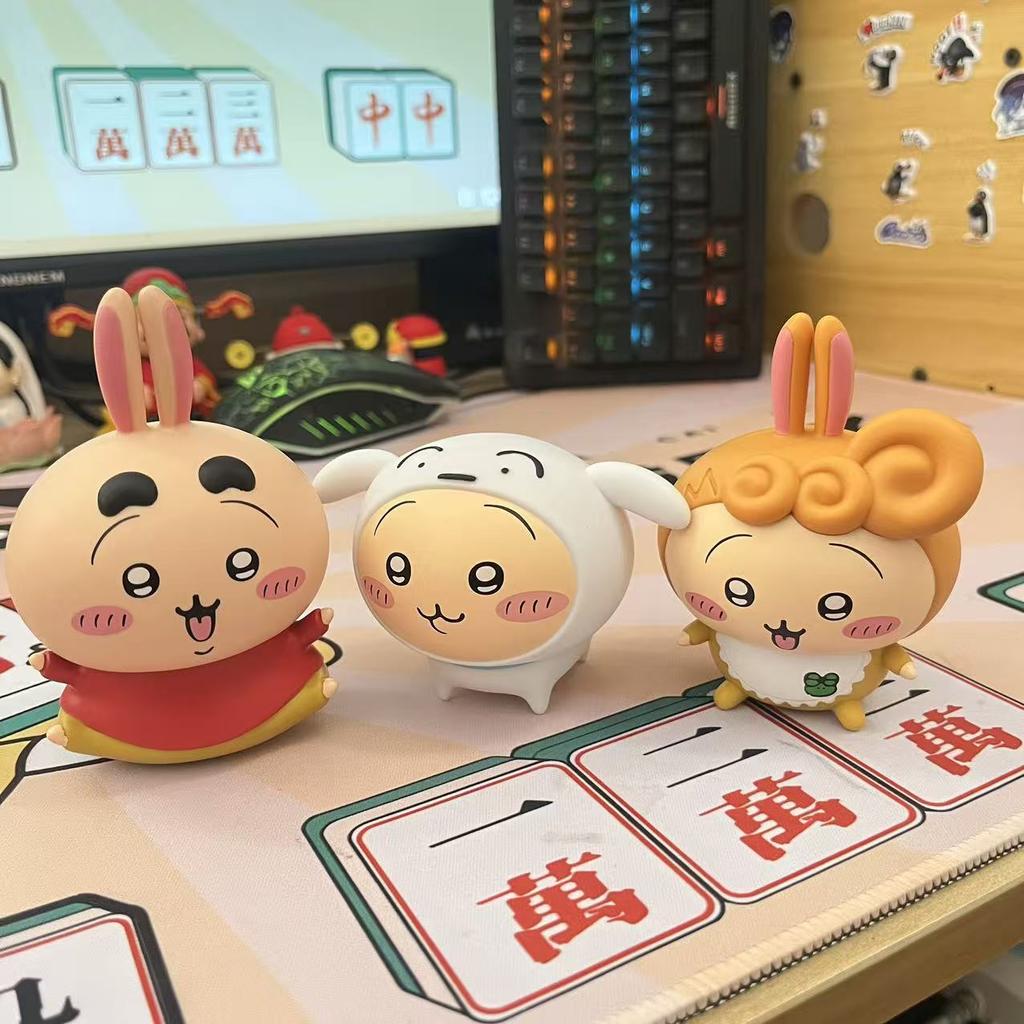 Chiikawa Usagi X Shin-chans Playground Figures Collectible Toys Cute Cartoon Anime Style Desk Decoration Mini Dolls Gift Idea