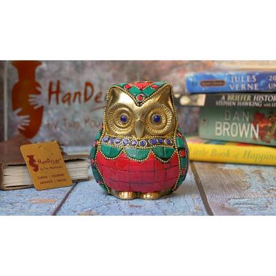 Gemstone Work Vintage Brass Owl Decor Showpiece, Owl Showpieces for Home Decor Latest