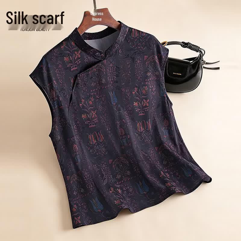 SIBOSHE Women s New Chinese Style Sleeveless Printed Shirt M темно-фиолетового