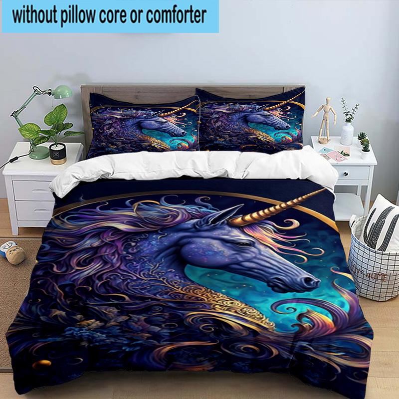 Magical Unicorn Garden 3pcs Bedding,Including 1pc Duvet Cover And 2pcs Pillowcases Perfect for Christmas,Ideal for Bedroom, Dormitory