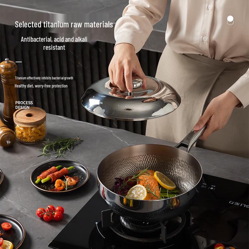 TOWERUK 24cm Titanium Wok with Stainless Steel Lid