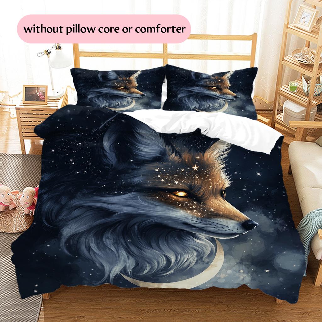 Fox and Moon Pattern Bedding Home Decoration Birthday Gift (1 * duvet cover + 2 * pillowcase, without core)