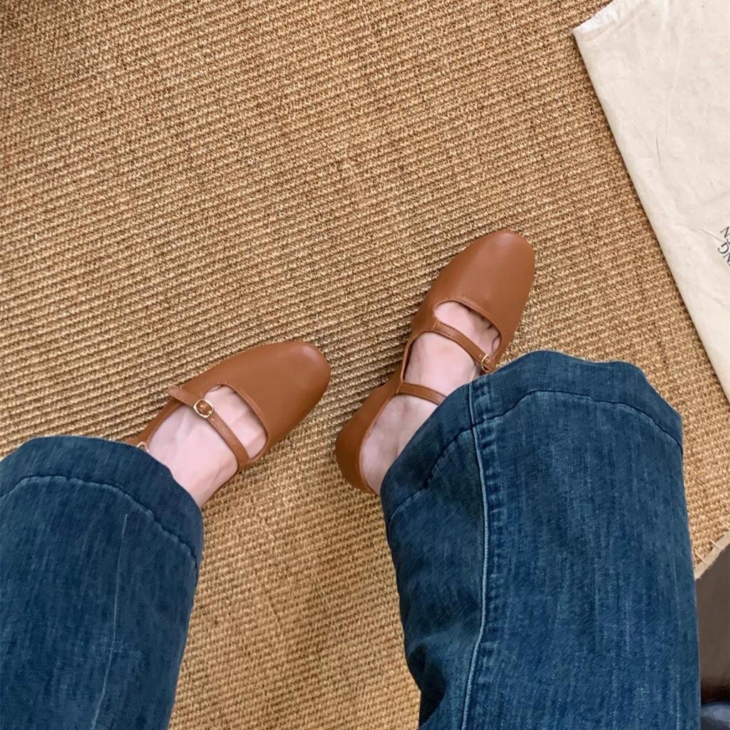 Flat French small red Mary Jane single shoes shoes 2025 summer with skirt wedding shoes ballet evening shoes