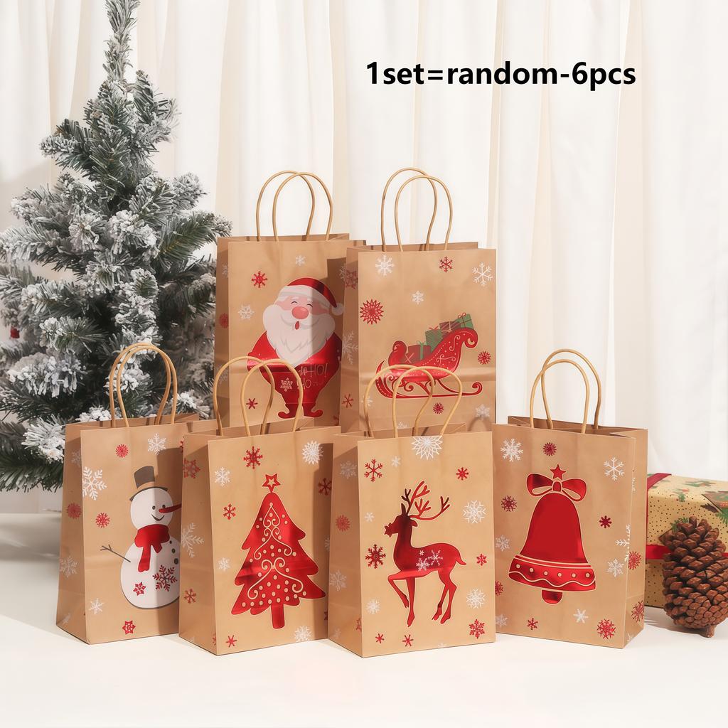 1set Santa Claus kraft paper bags, Christmas tote bags, party gift bags, and gift bags