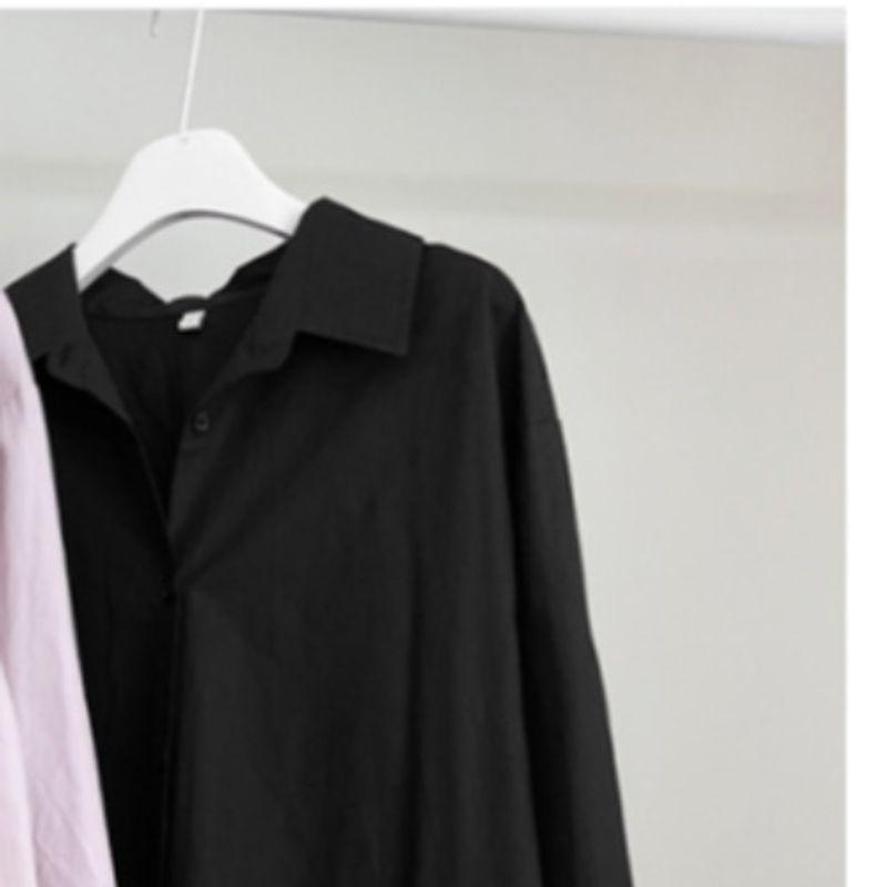 Korean Style Plus Size Chubby Girl Commuter Ol Single-Breasted Solid Loose Pocket Long Sleeve Dress Shirt Dress Women L-4XL