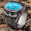 Anello da Uomo Vintage con Aquila Intarsiata in Turchese Moda Punk Hip Hop