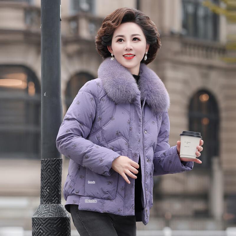 Yalu Women's Mid-Aged Short 90% Duck Down Puffer Jacket with Faux Fur Collar