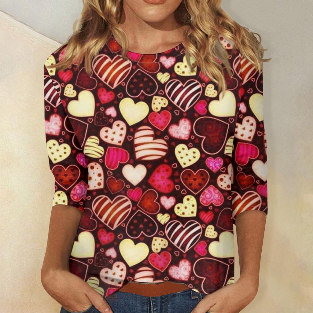Women's Valentine's Day Print Fashion Casual 3/4 Sleeve Round Neck Top