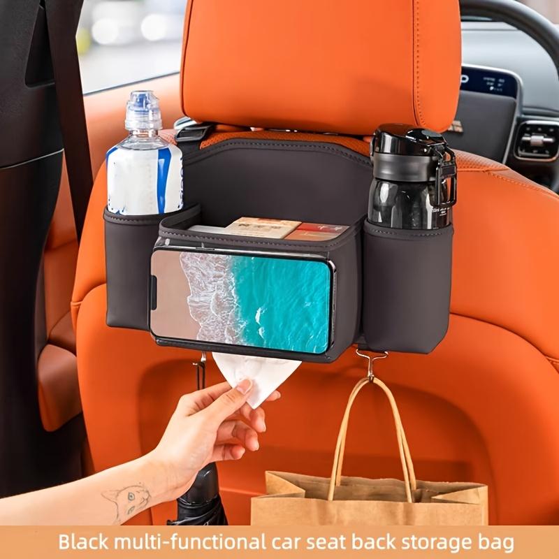 Car Seat Back Organizer with 2 Strong Hooks - Built-In Tissue Holder, Cup Holder & Phone Pocket, Practical Car Storage Accessory