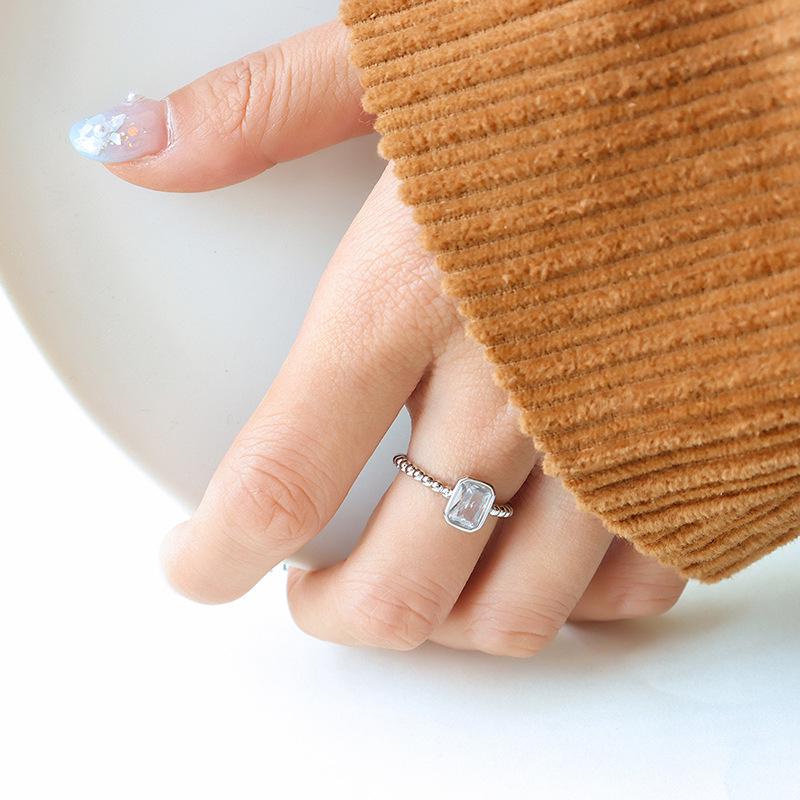 European Retro Square Zircon Brass Adjustable Ring Size 6