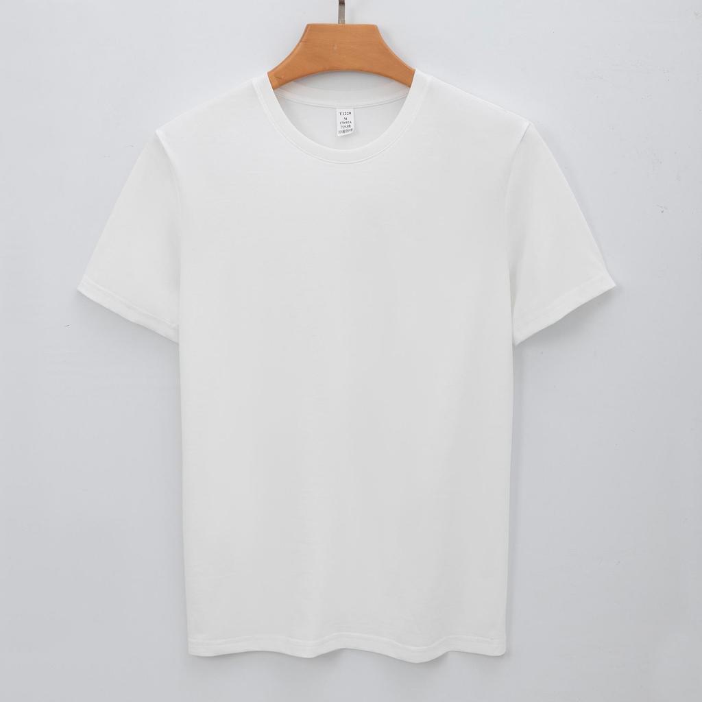 Long Velvet Cotton T-shirt Short-sleeved Men's Casual Solid Color Round Neck T-shirt Men