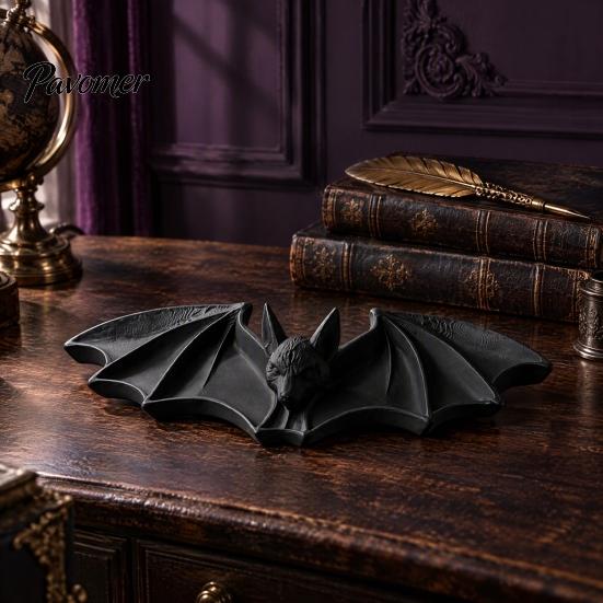 Bat Shape Ring Dish 3D Printed Gothic Catchall Tray, Halloween Jewelry Holder for Rings Necklaces Home Accessories and Keys, Decorative Dark
