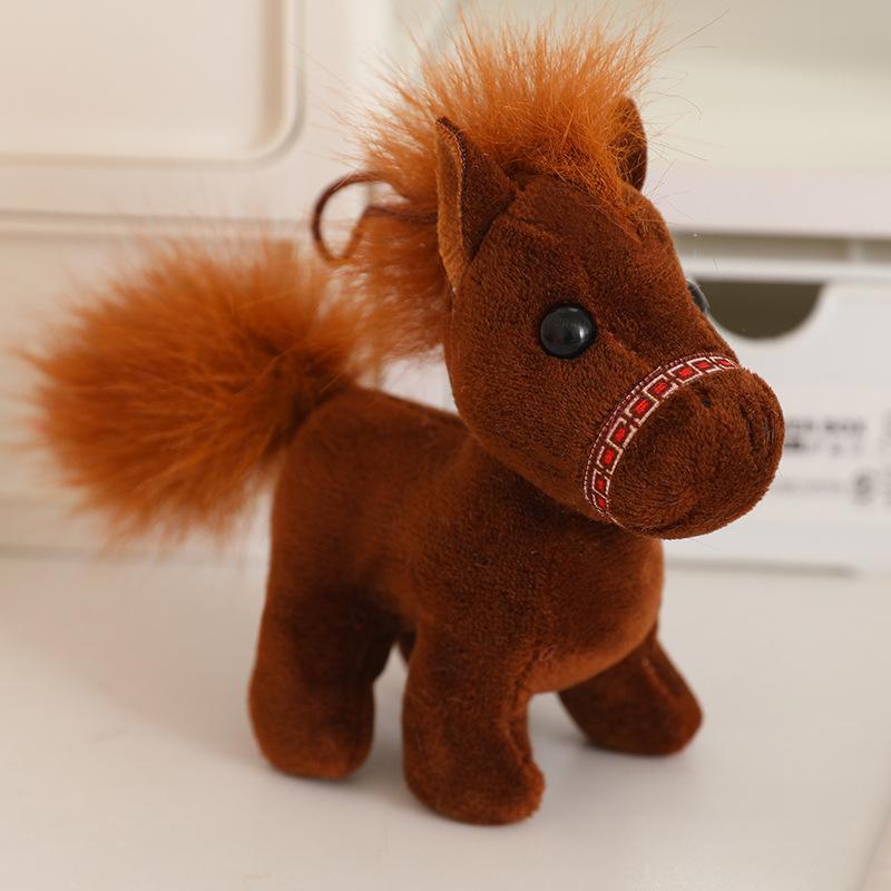 Cute Fluffy 12Cm Pull Rope Wag Tail Horse Plush Toy Keychain Cartoon Soft Stuffed Doll Pendant Car Key Backpack Bag Accessories