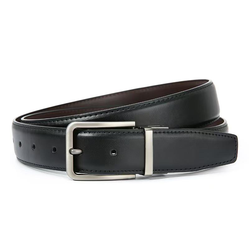 Men's Double-Sided Genuine Leather Belt with Rotating Pin Buckle - Business Casual Style