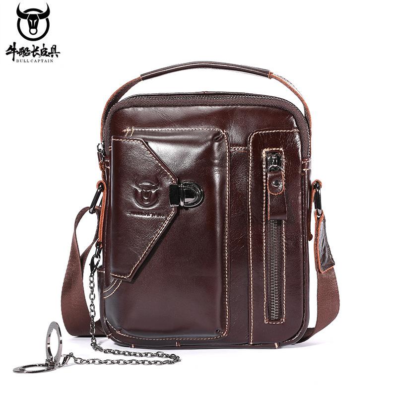 Cowhide men's single shoulder crossbody bag is breathable, wear-resistant, anti-theft, and can be stored with anti-theft brush